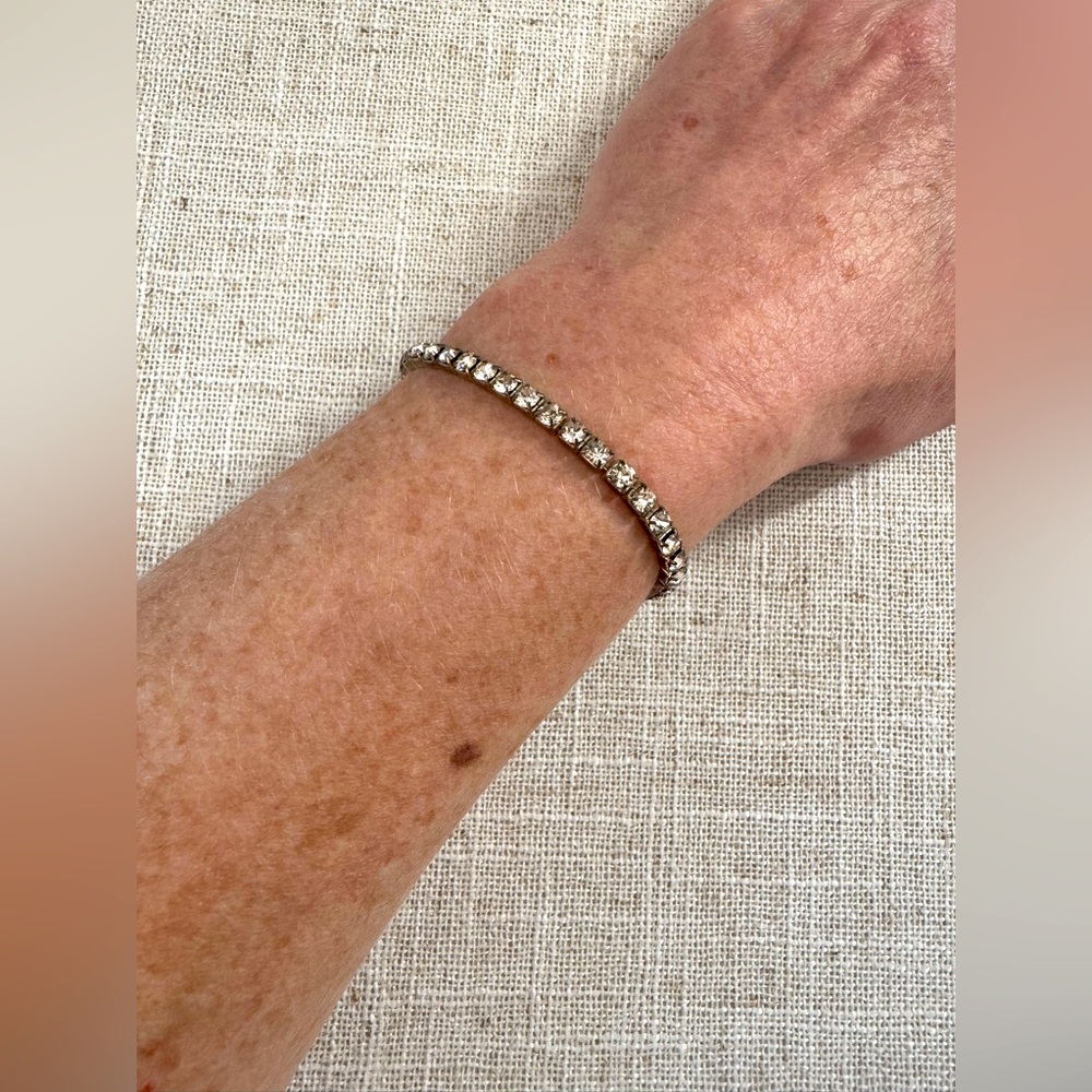 Silver Diamond Tennis Bracelet Rhinestone Stretch One Size